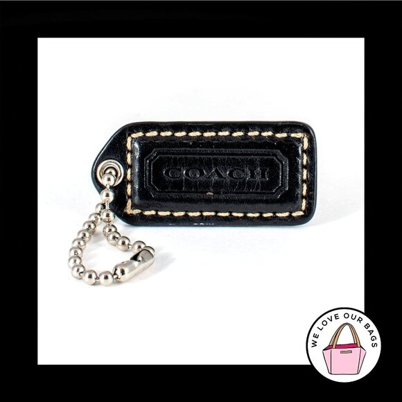 2" Medium COACH BLACK LEATHER Nickel Key Fob Bag Charm Keychain Hang Tag - Picture 1 of 1